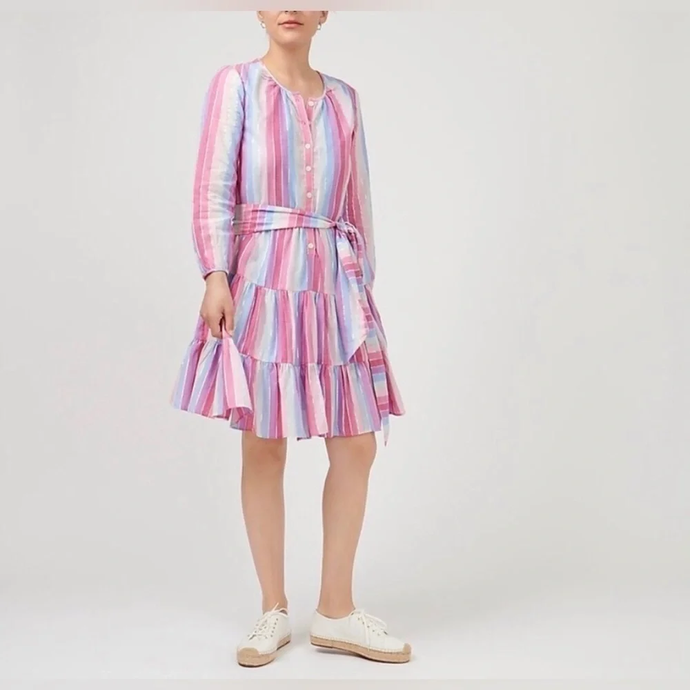 J.CREW | NWT PASTEL STRIPED VEDA BELTED DRESS LARGE BLOGGER INFLUENCER FAVORITE